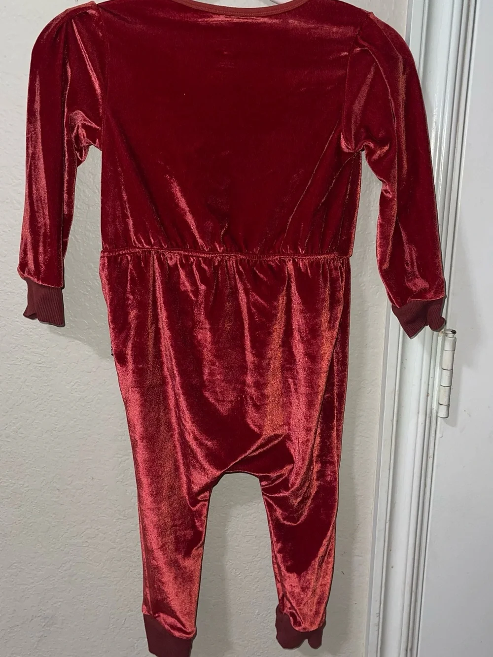 Velvet Kids One-Piece Footie in Wine Red with Snowflake Detail